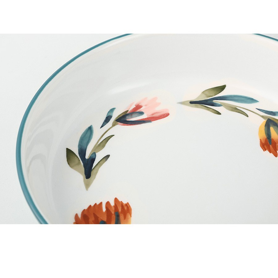 Đĩa sứ, đĩa decor tròn sâu lòng họa tiết hoa bốn mùa vẽ tay - HÀNG CÓ SẴN