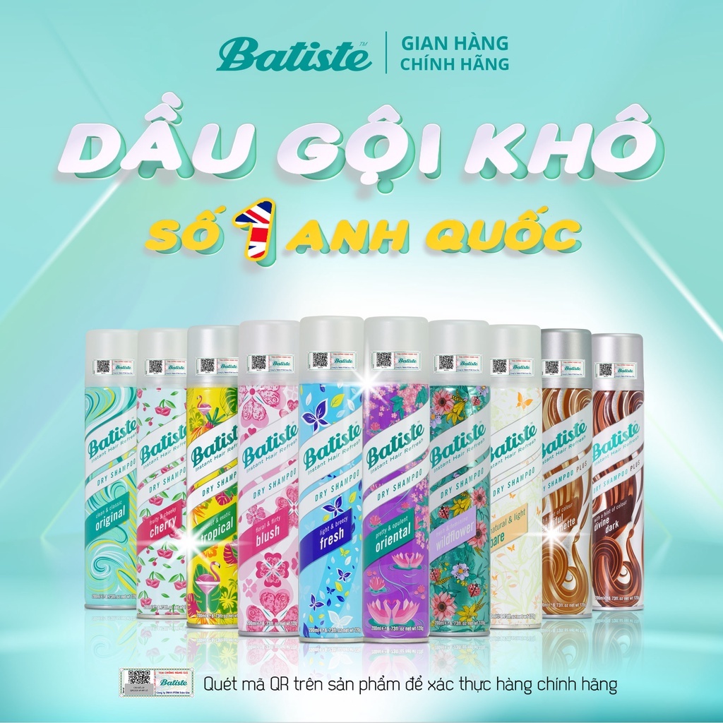 Dầu Gội Khô Batiste Dry Shampoo Mini Size 50ml, Full 200ml Hết Ngứa, Hết Bết Dính Tóc Bồng Bềnh Bóng Mượt Tức Khắc