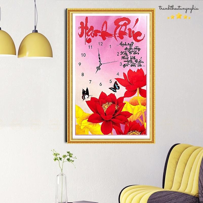 Tranh thêu chữ thập đồng hồ hạnh phúc 43cm x 67cm