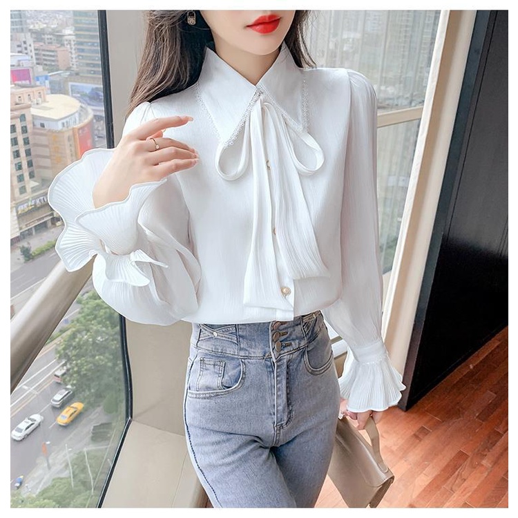 Áo Sơ Mi Chiffon Tay Dài Cổ Thắt Nơ Xếp Ly Ngọt Ngào Thanh Lịch Thời Trang Xuân Thu Dành Cho Bạn Nữ 2022