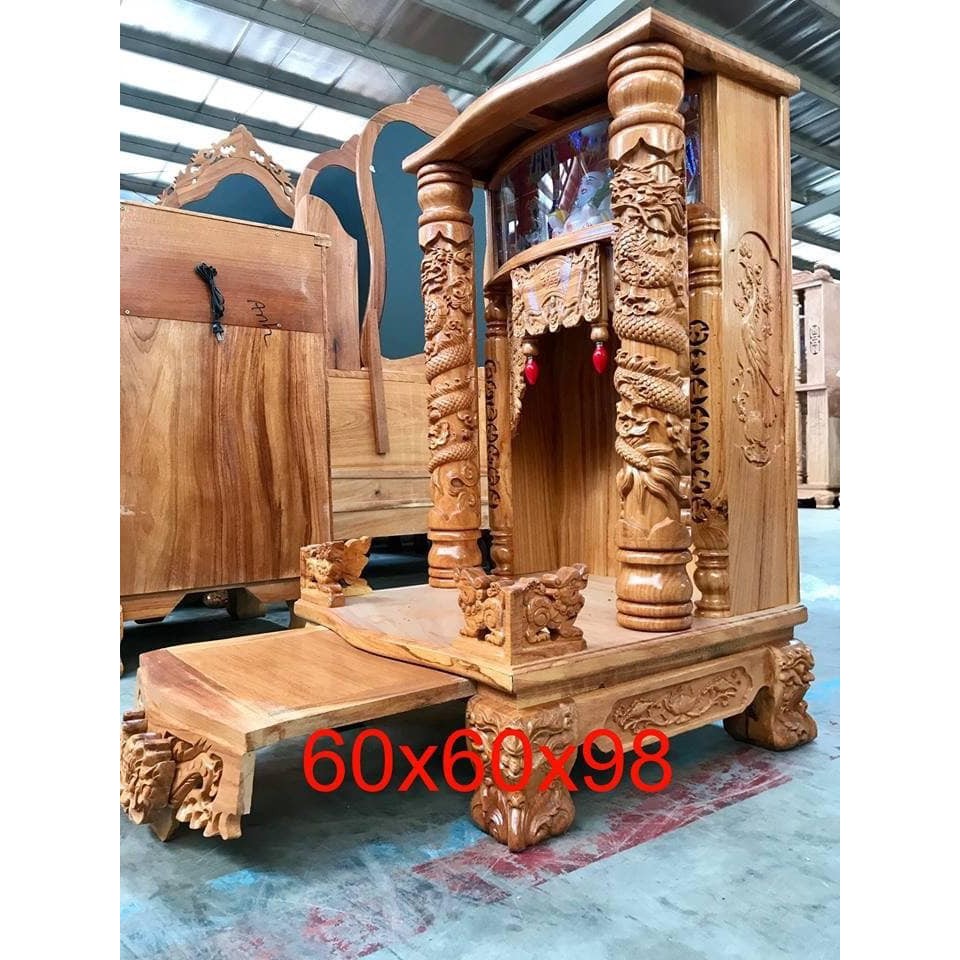 Bàn thờ thần tài ông địa gỗ gõ đỏ 60  X 98cm