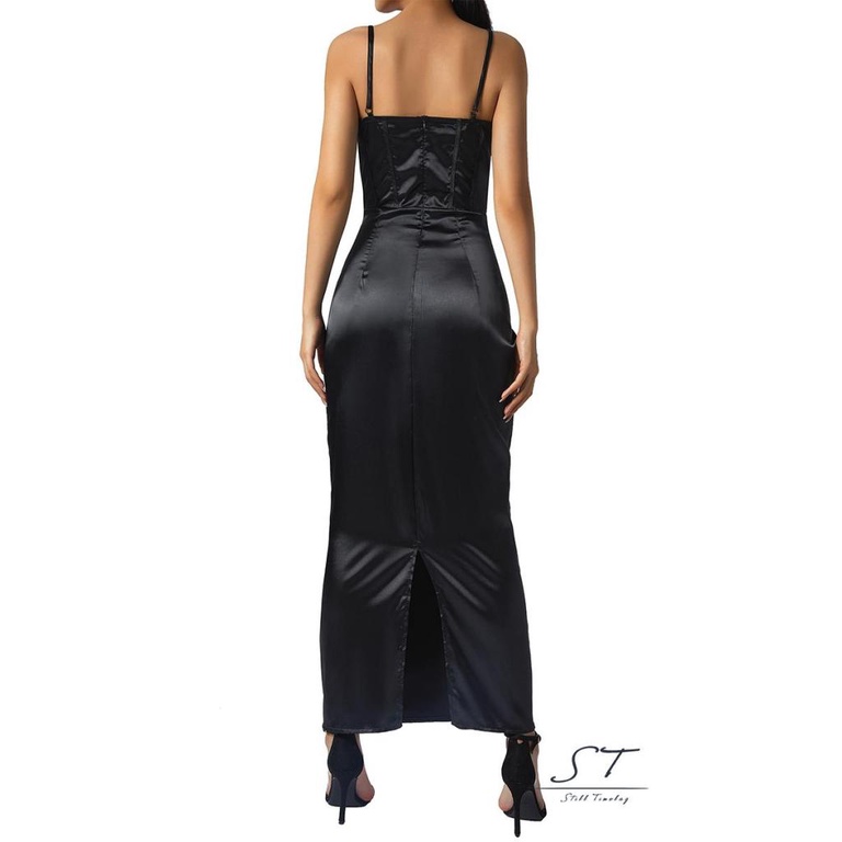 Đầm Dài Hai Dây Ôm Dáng Bằng Vải Satin Màu Sắc Trơn Dành Cho Nữ CY03