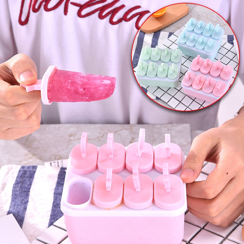 Khuôn Làm Kem 8 Ngăn Có Nắp Đậy Tiện Dụng