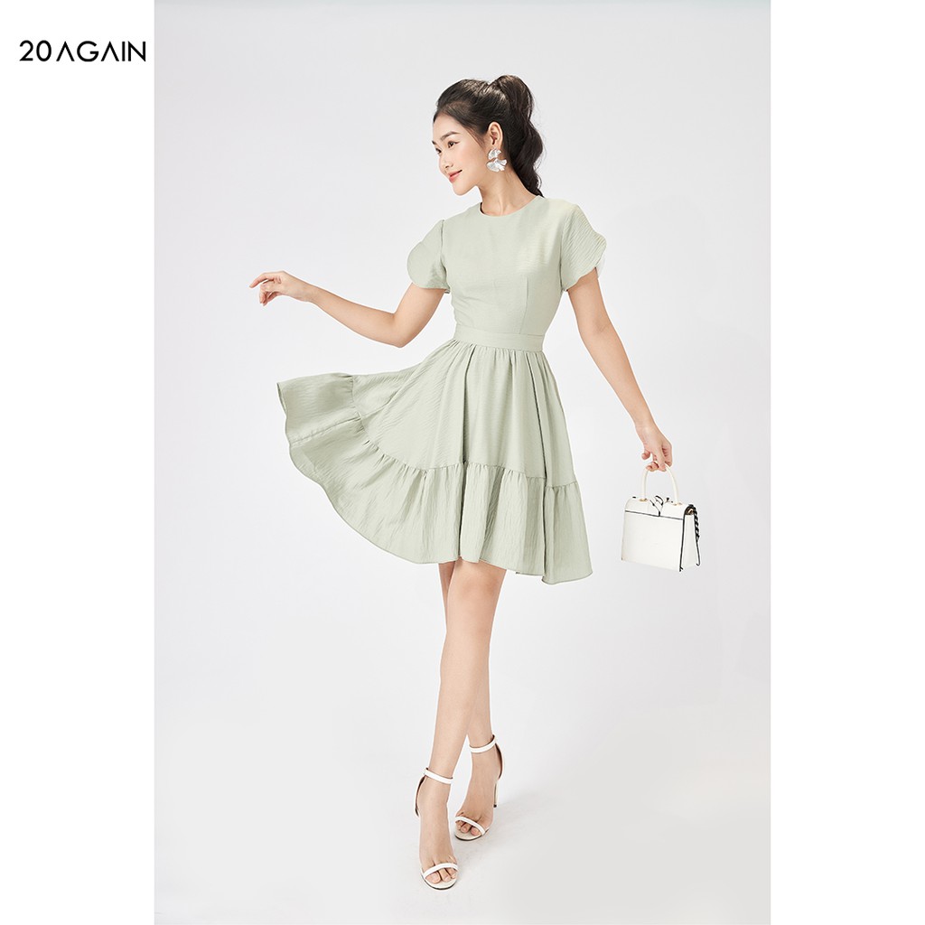 Váy xòe tay nụ hồng 20AGAIN, đầm nhún bèo dịu dàng thanh lịch DEA1851 | BigBuy360 - bigbuy360.vn