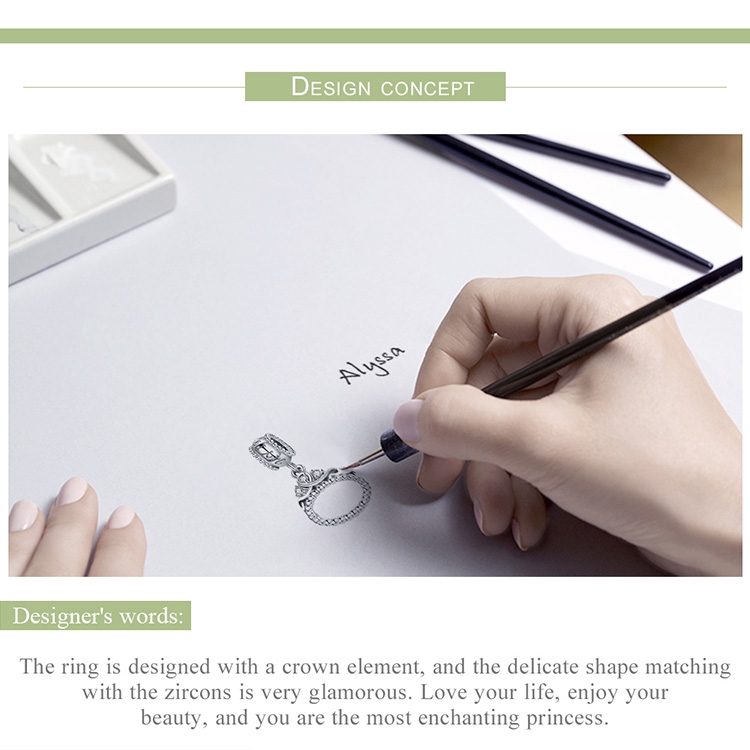 Hạt charm Bamoer hình vương miện phối đá lấp lánh phụ kiện trang trí trang sức DIY