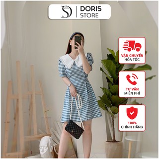 Váy kate Thái kẻ caro xanh trắng DORIS V1375
