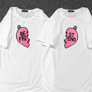 Áo Thun Nữ Unisex Tay Lỡ Màu Trắng In Hình Trái Tim Hồng Best Friend DLX