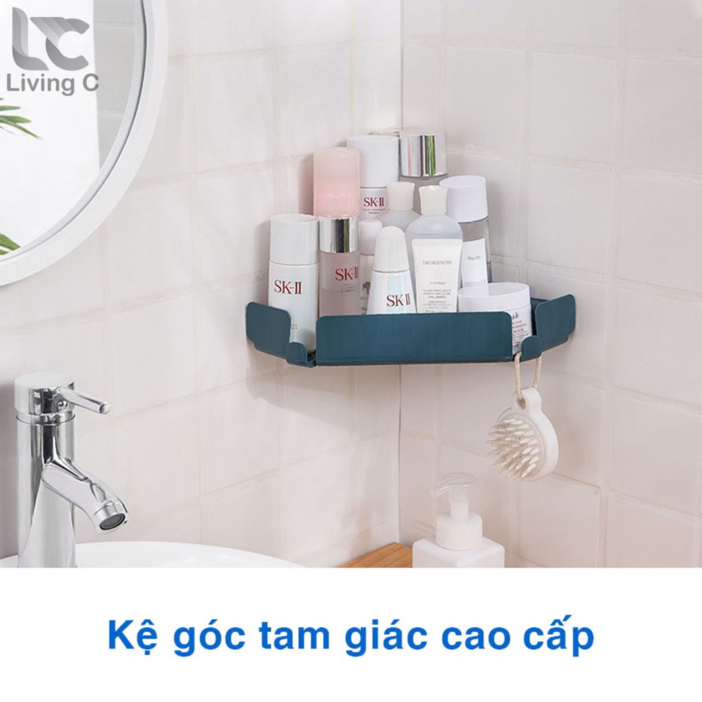 Kệ góc dán tường Living C , kệ góc tam giác dán góc tường nhà tắm phòng bếp treo để đồ đa năng cao cấp