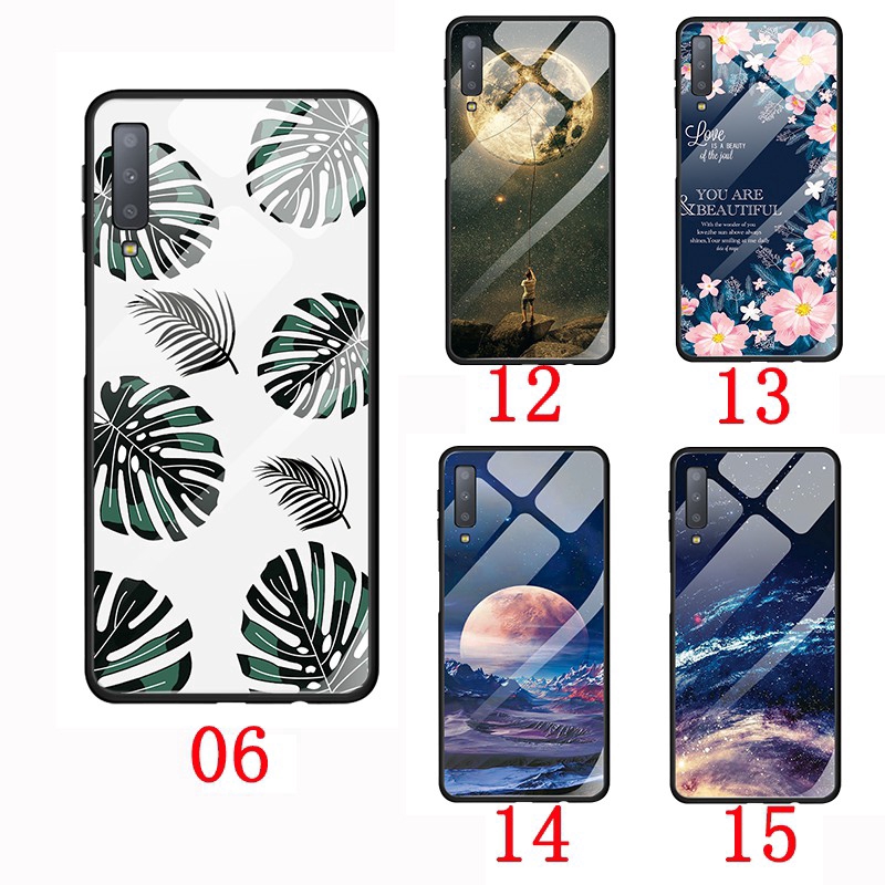Ốp điện thoại mặt kính cường lực in hình hoa lá trái tim cho Samsung A7 2018 | BigBuy360 - bigbuy360.vn