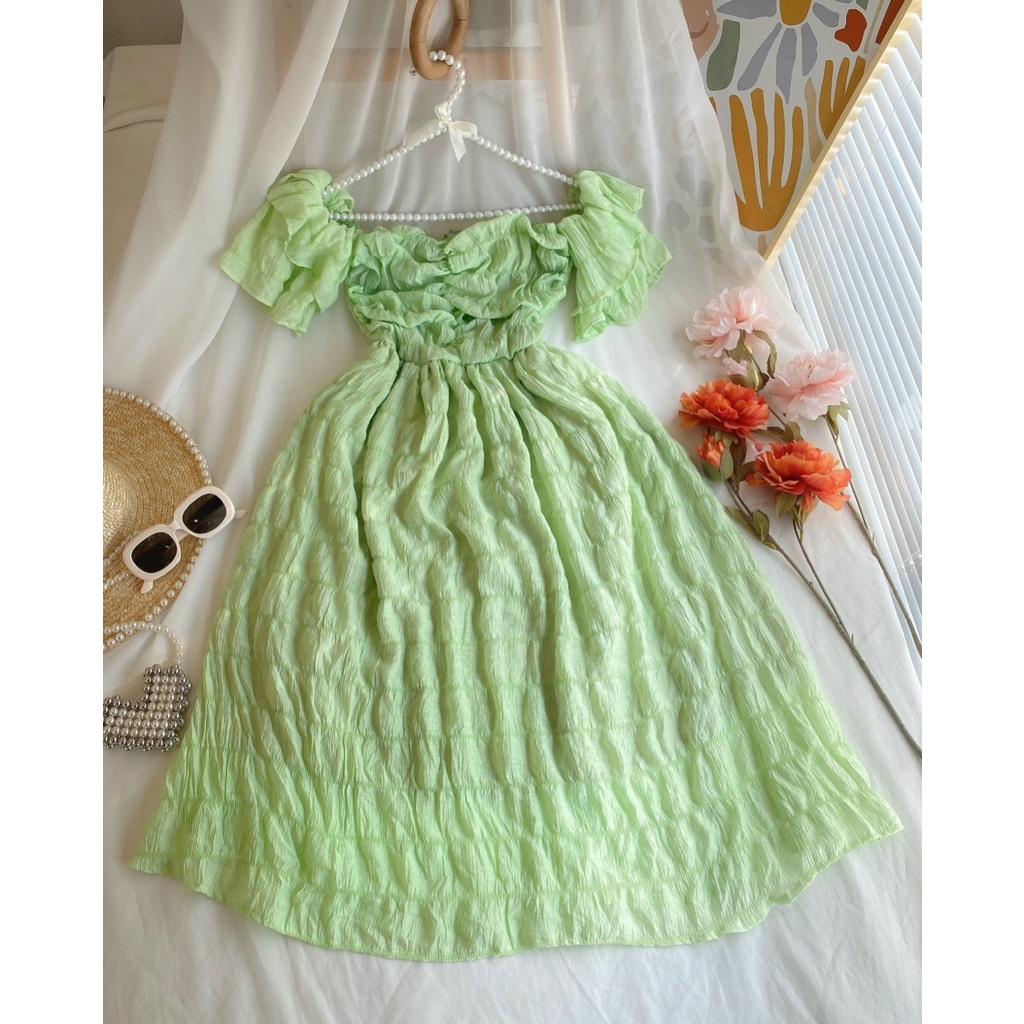 Đầm Dự Tiệc Đi Biển Maxi Dáng Xòe Dài Cổ Vuông Tay Phồng Mặc Được 2 Kiểu Sang Chảnh Thời Trang Váy Nữ[XM MINH PHÚC]