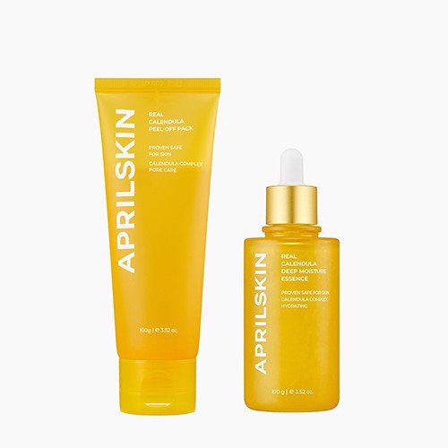 Set mặt nạ lột tế bào chết APRILSKIN Real Calendula Peel Off Pack &amp; tinh chất Moisture Essence