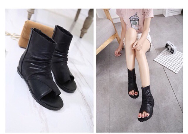 [Ảnh thật] Bốt Nữ Cao Cổ Xỏ Ngón Hở Mũi | BigBuy360 - bigbuy360.vn