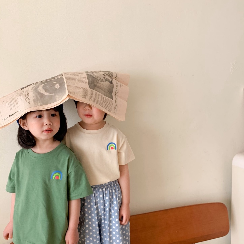 Áo thun cotton tay ngắn dáng rộng in họa tiết phong cách hàn quốc thời trang dành cho bé