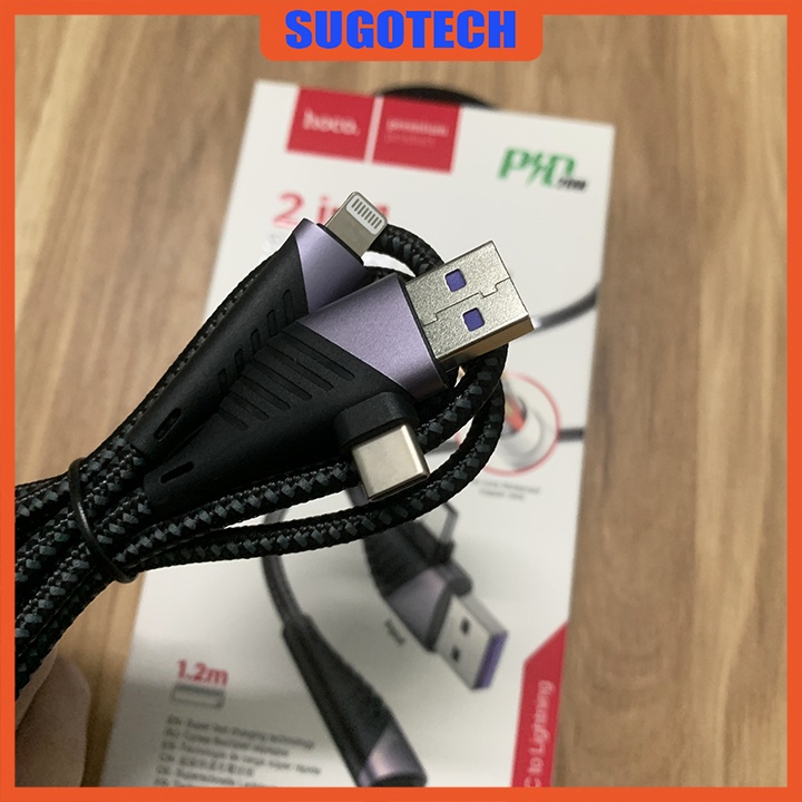 Cáp sạc nhanh Hoco U95 chính hãng 2 in 1 USB và Type ra Lightning cho Iphone/Ipad