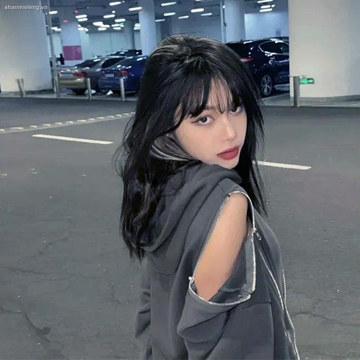 Áo hoodie dáng rộng phối khóa kéo đính đá thời trang xuân thu dành cho nữ