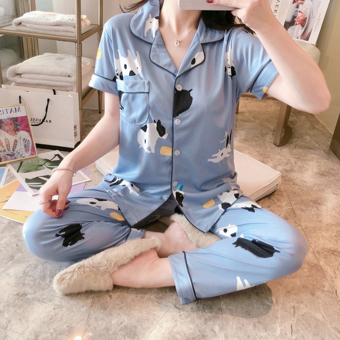 Bộ đồ ngủ nữ tay ngắn quần dài, pijama cao cấp chất dày ấm C30 | BigBuy360 - bigbuy360.vn
