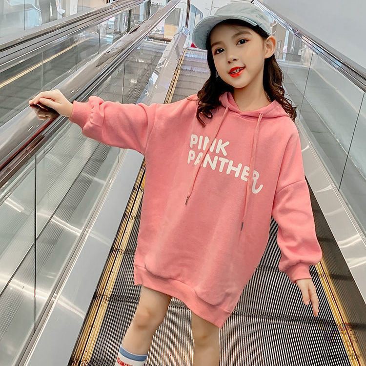 Đầm Thun Tay Dài Có Nón In Họa Tiết Đáng Yêu Cho Bé Gái