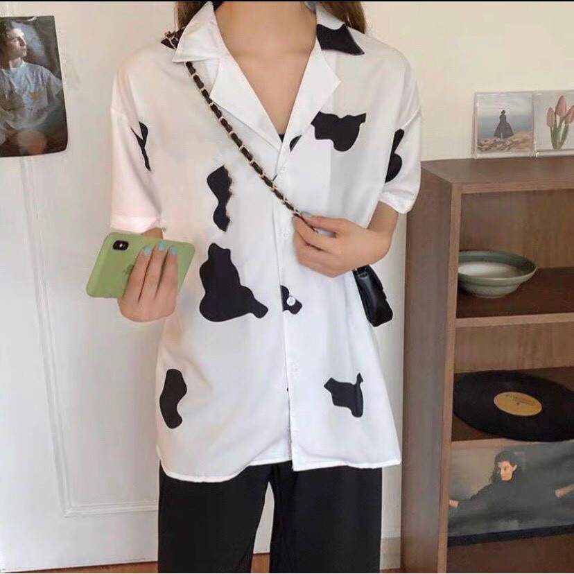 Áo Sơ Mi Bò Sữa Unisex 🦋 Áo Somi Nữ Tay Lỡ Dáng Rộng 🦋