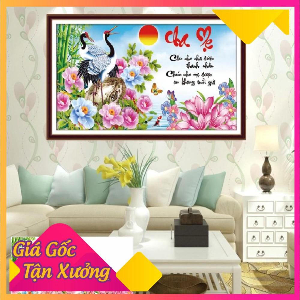 FreeShip từ 250K-Tranh gắn đá cao cấp Thư Pháp Cha Mẹ Y8148- KT:100x60cm