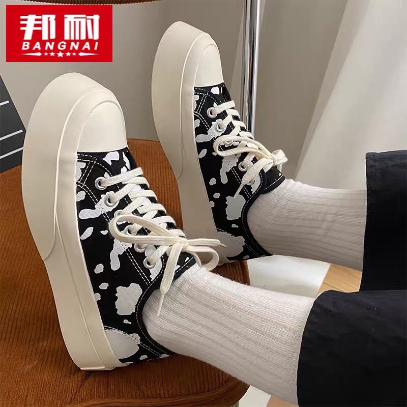 Giày Thể Thao Sneaker Nữ Độn Đế Vải Bò Sữa Siêu Hot 2 Màu