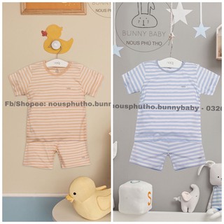 Bộ Nous cài vai cộc thường kẻ trắng vàng, kẻ xanh trắng