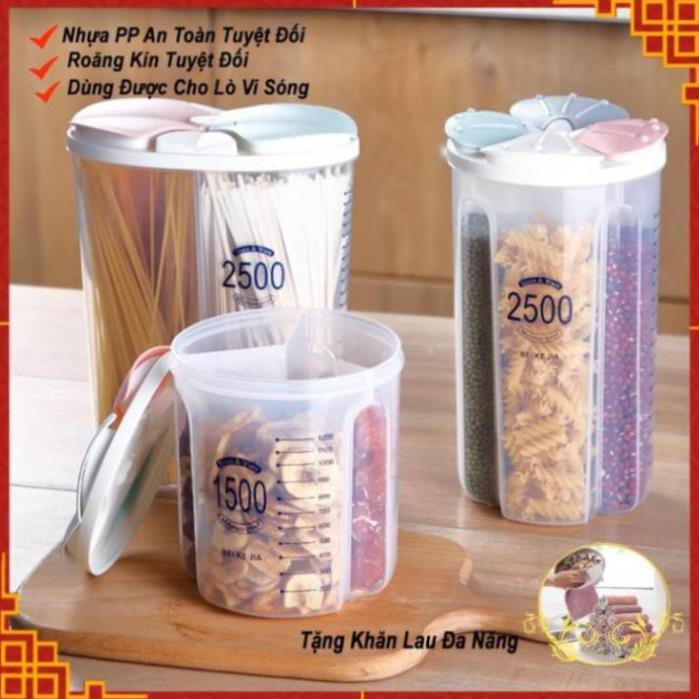 (SIÊU HOT) Hộp Bảo Quản Thực Phẩm, Lọ, Hũ Nhựa Trong Suốt 1500ml/2500 Nhiều Ngăn Đựng Gia Vị,Đồ Khô, Ngũ Cốc,...