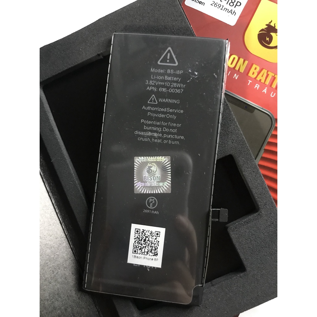 Pin trâu BISON dung lượng chuẩn cho IP5G đến XSMAX- BH 12 tháng, tặng keo dán pin và tuavit