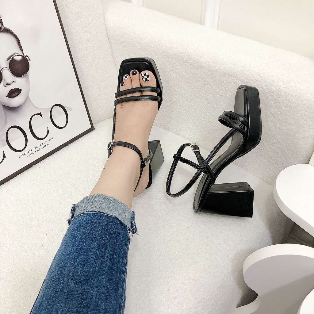 Sandal Gót Vuông Cao 9p Mũi Đúp 2p Dây Quai Mảnh Siêu Hot Chất Dạ Mềm Đẹp Lên Chân Tôn Dáng - Chị Chảnh Store