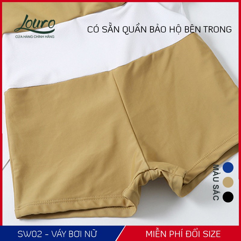 Đồ bơi nữ 1 mảnh có quần sooc liền kín đáo Louro, kiểu bikini đi biển tay ngắn chun eo phong cách đồ bơi hàn quốc - FW02