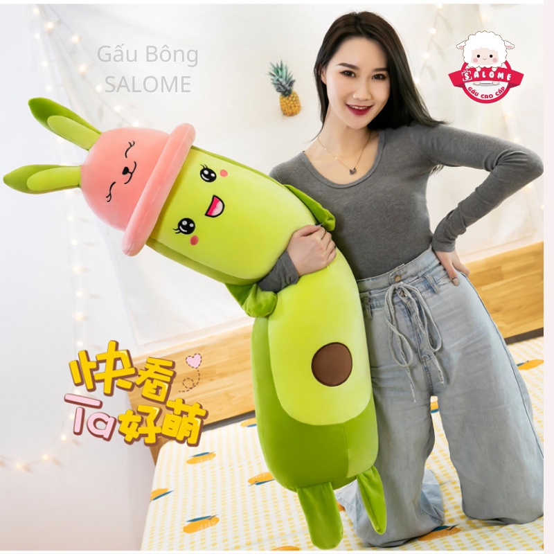 Gấu Bông Bơ Đội Nón Tai Thỏ SALOME - Thú Ôm Có Khóa Kéo Cao Cấp
