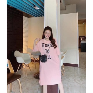 Váy Suông Form Rộng In Chữ Đẹp Tay Lỡ Cổ Tròn Xẻ Tà Tinh Tế Chất Mềm Mát Mịn Hot Trending TTDS0385