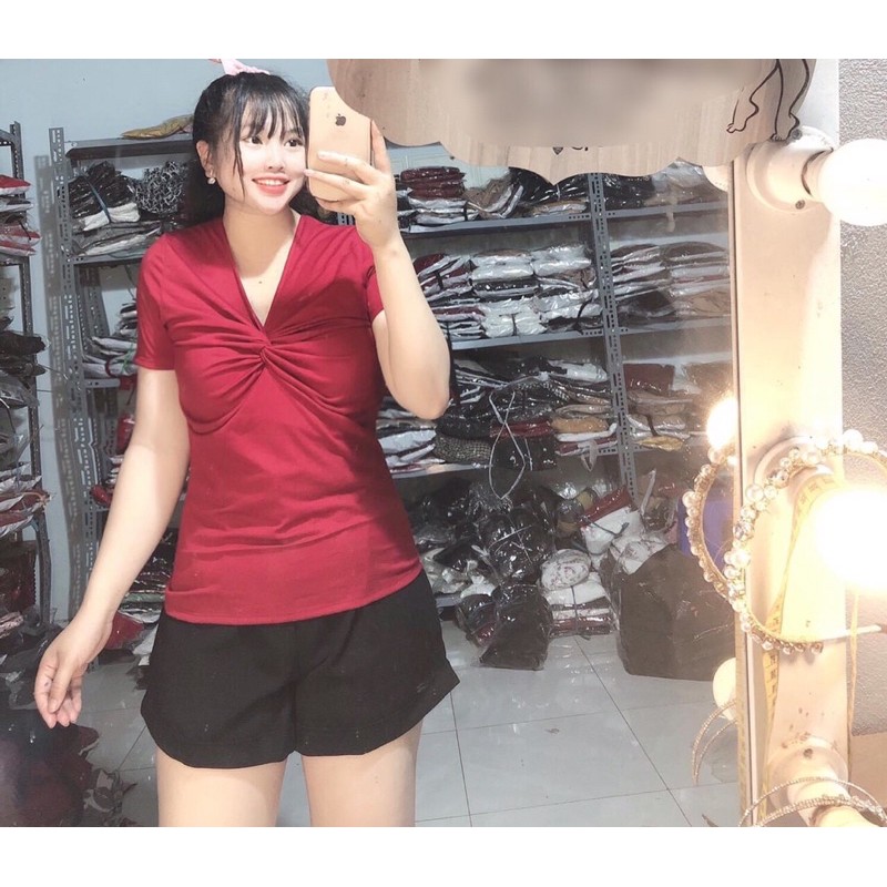 Áo kiểu xoắn ngực chất thun co dãn cổ V BIGSIZE 60-90kg (có size L-XL-XXL) nhiều màu