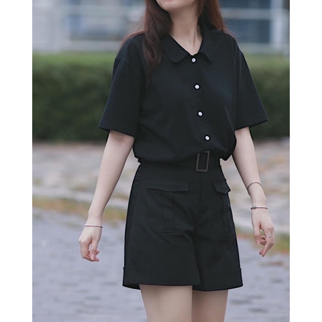 Quần ngố lửng nữ túi hộp kaki short cạp cao RUCHAN