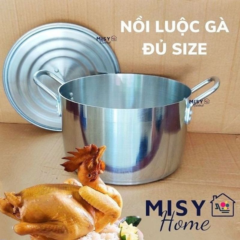 Nồi luộc gà to 30 28 26cm dày xoong cỡ lớn thân cao hợp kim nhôm cao cấp đun bếp ga Misy home