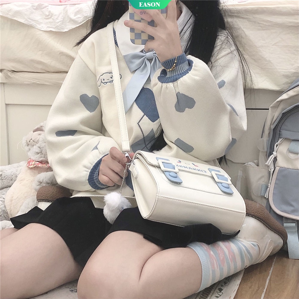 Sanrio Áo Khoác Sweater Chui Đầu Cổ Chữ V Dáng Rộng Thêu Hình Chú Chó Yugui Jk Phong Cách Nhật Bản Cho Sinh Viên [Ướt]