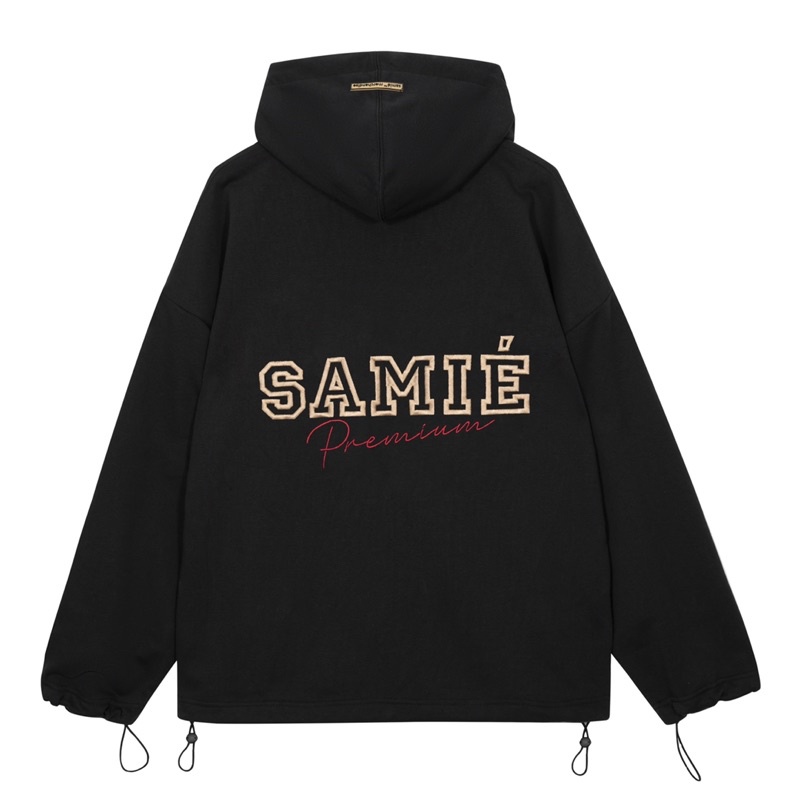 ÁO HOODIE CHÂN CUA FORM RỘNG THÊU LOGO SAMIÉ PREMIUM  - ÁO HOODIE DÂY RÚT - HOODIE ĐEN