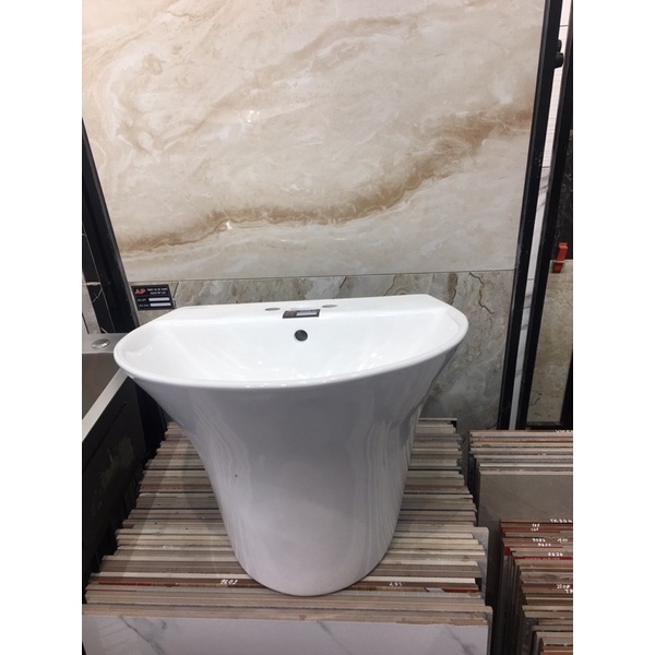 Chậu lavabo rửa mặt tròn treo tường liền chân viền mỏng mẫu to và mẫu mini