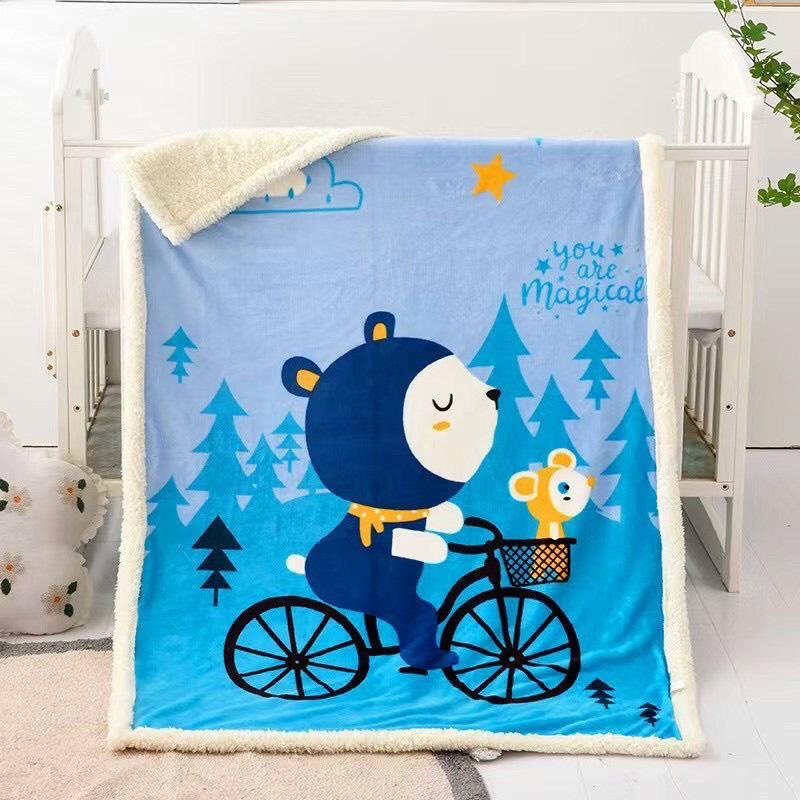 Chăn lông cừu cho bé loại dày nhiều mẫu, chăn cho bé đi học đến trường - (Size 1m3 x 90cm siêu ấm)