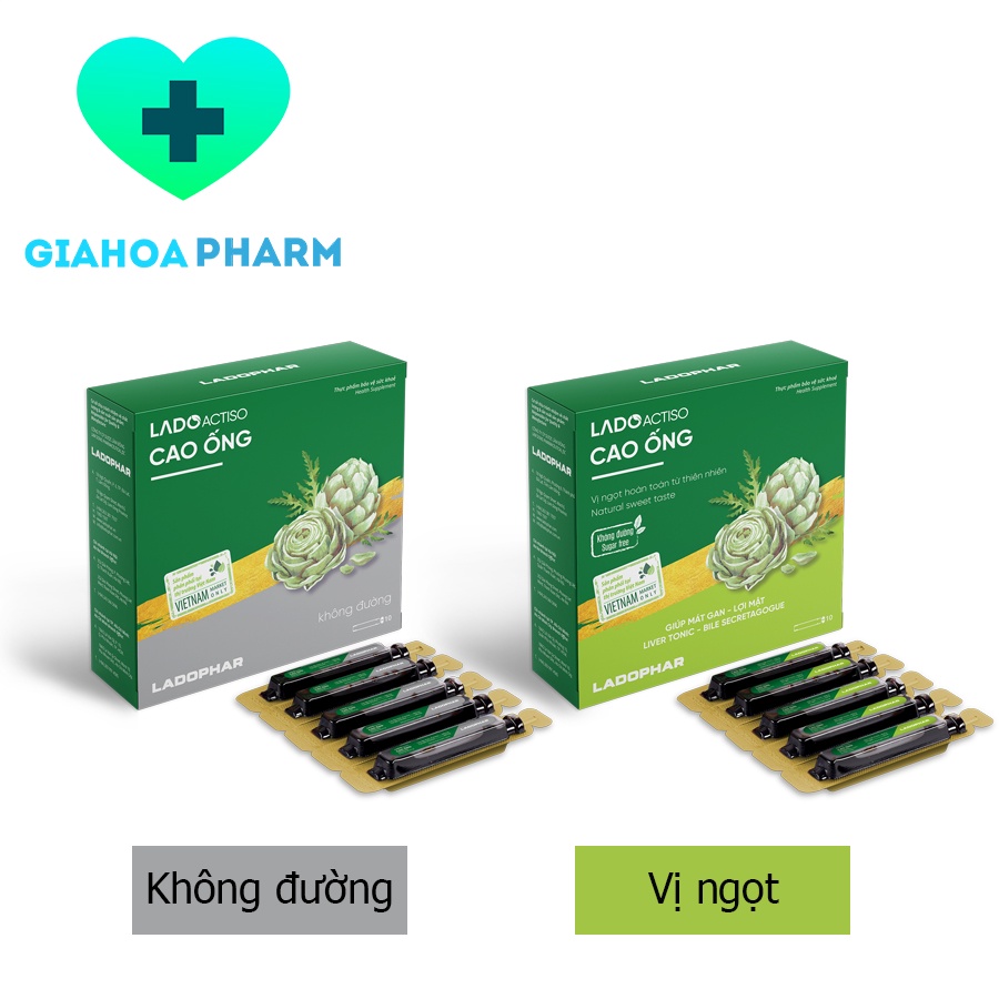 Cao ống Actiso / Atiso Ladophar không đường Lado Actiso  giúp thanh nhiệt, mát gan, giải độc - Hộp 10 ống 10ml