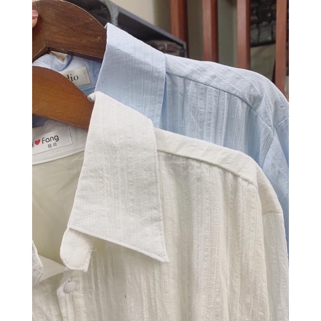 Váy sơ mi chiết eo tay loe vải đũi 2 lớp siêu xinh