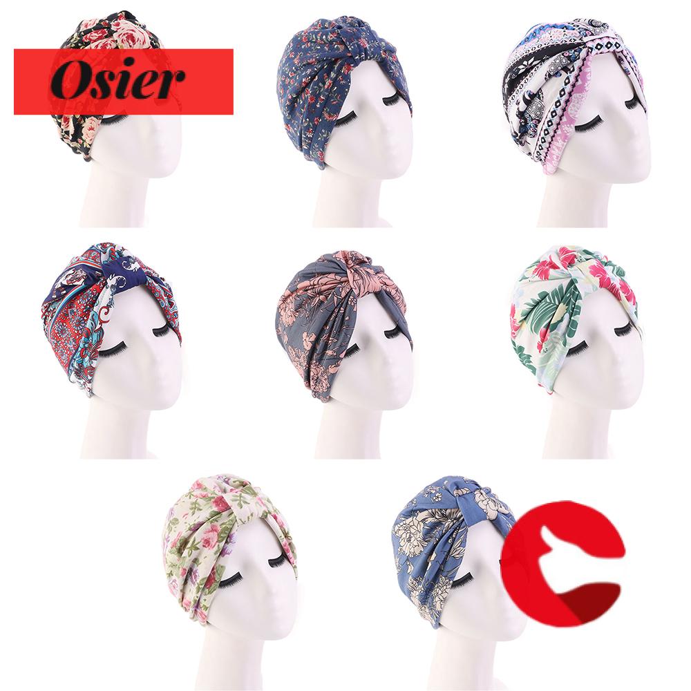 Mũ trùm đầu thắt nút vải cotton satin mềm mại in họa tiết hoa cho nữ