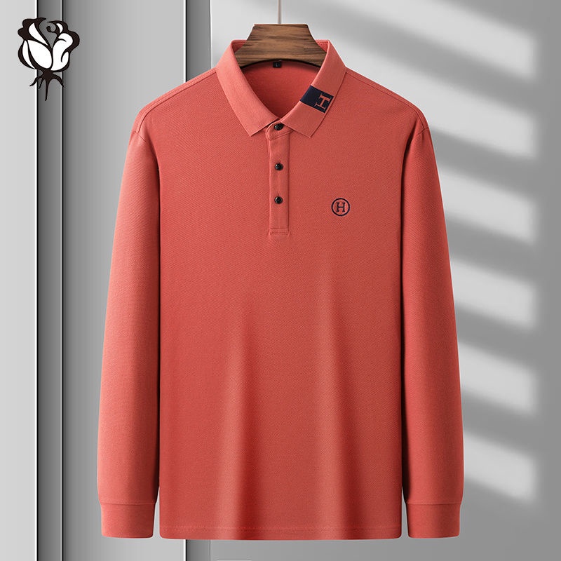 [5 Màu] Vận chuyển nhanh Áo thun nam Thêu dài tay Áo thun cotton ve áo Polo Thanh niên Hàng đầu giản dị | BigBuy360 - bigbuy360.vn