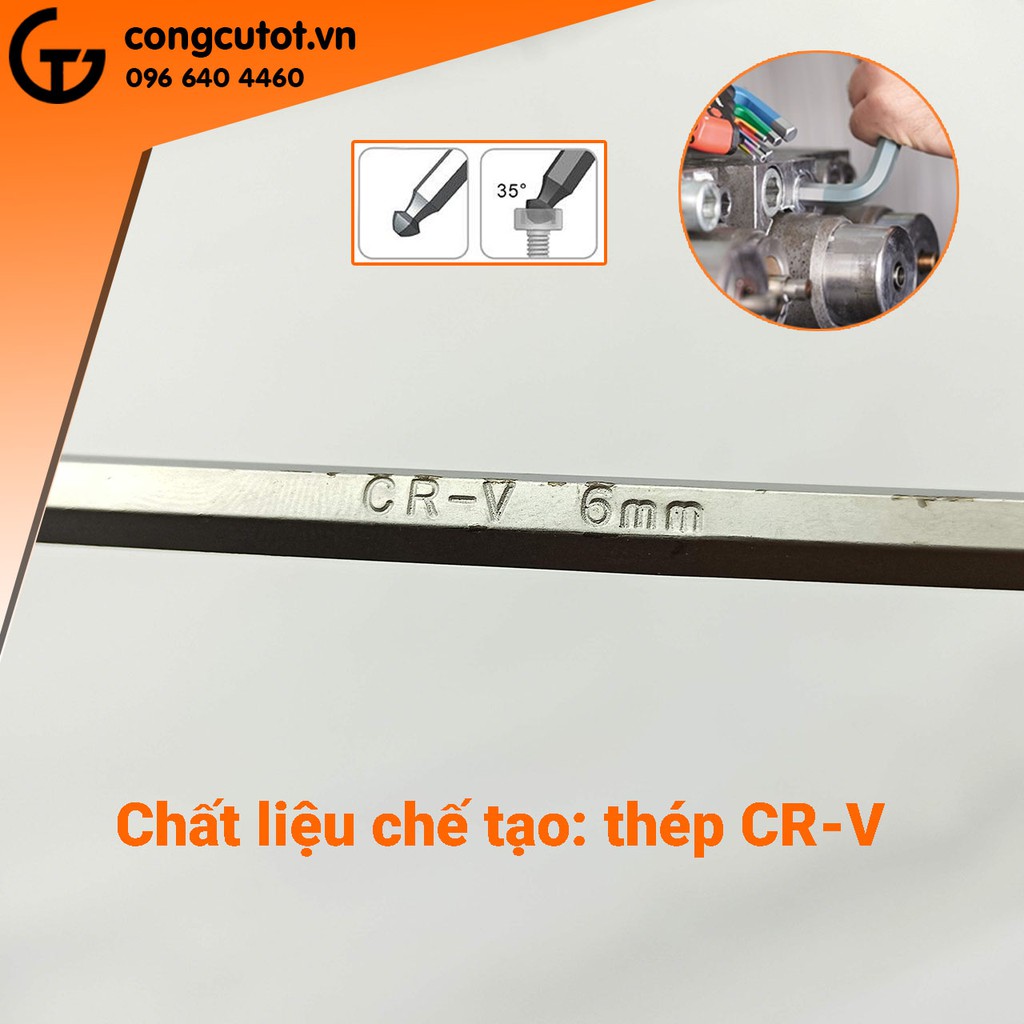 Lục giác đầu bi lẻ 6mm chữ L 175x35mm thép CrV trắng