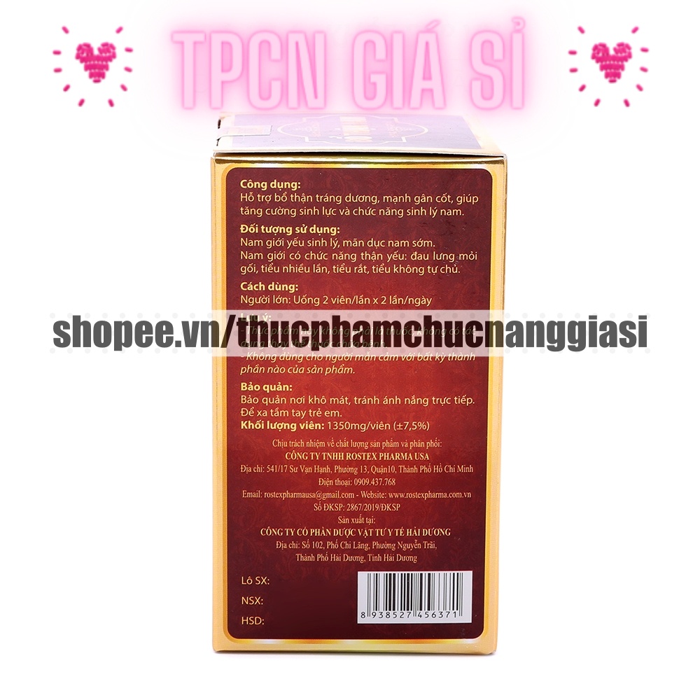 Sâm nhung tăng cường sinh lý Bổ Thận Nam giảm xuất tinh sớm-Hộp 30 Viên