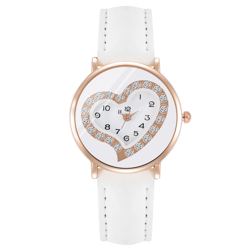 Đồng hồ dây da mặt hình trái tim đính đá giả thời trang sang trọng cho nữ