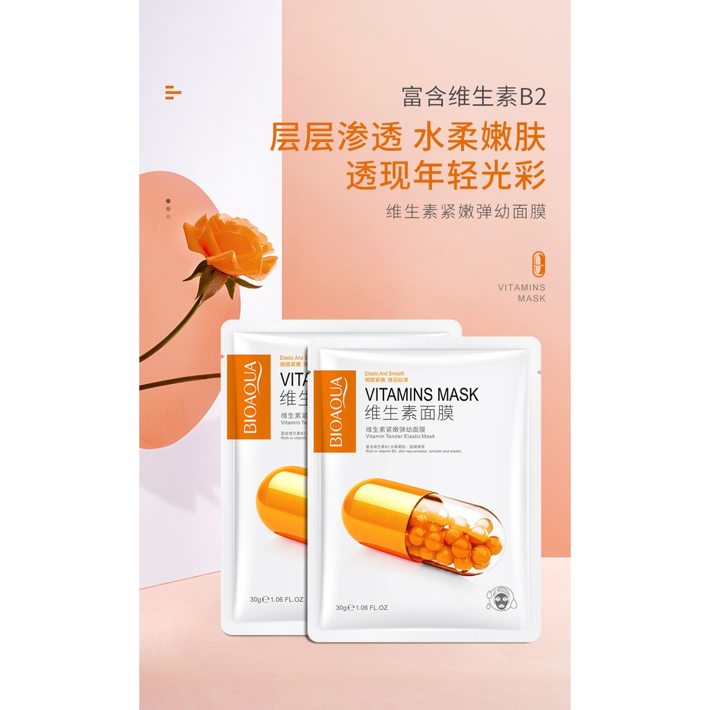 Mặt Nạ Vitamin Bioaqua Trắng Da, Dưỡng Ẩm, Giữ Ẩm, Ngừa Mụn, Thu nhỏ Lỗ chân lông, Loại Bỏ Mụn Trứng Cá Mask Chính Hãng