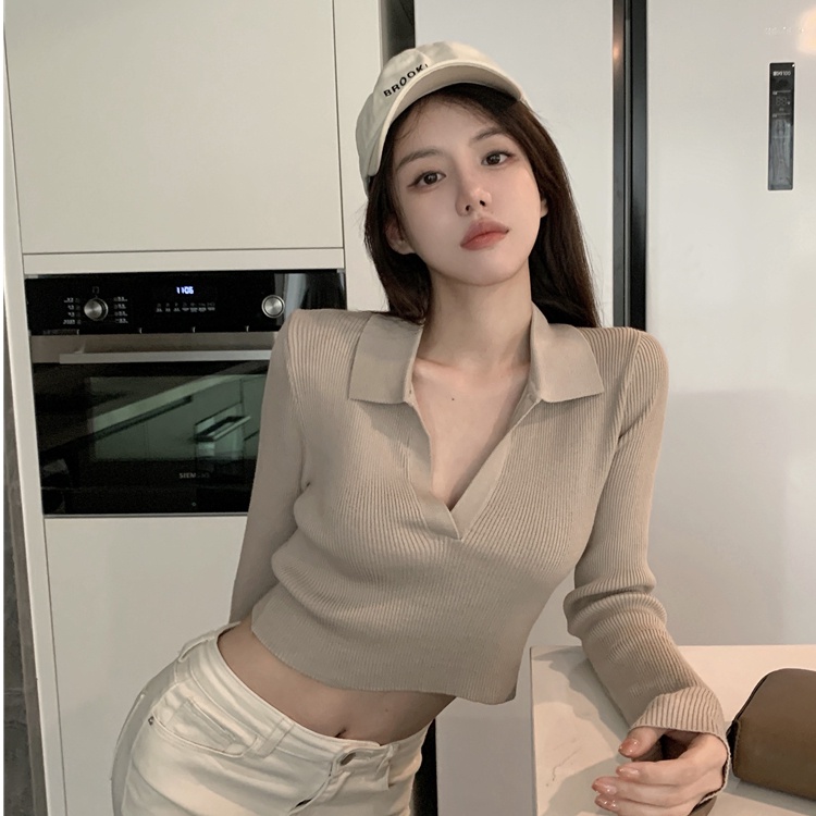 622261#Áo Sweater Dệt Kim Dáng Ngắn Phong Cách Hàn Quốc Thời Trang Mùa Thu 2022 Mới