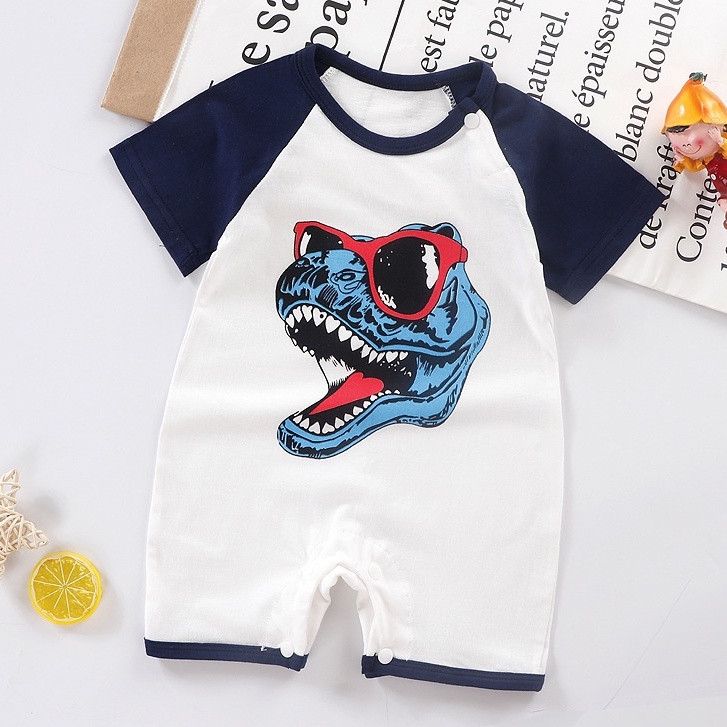 Bộ Áo Liền Quần Tay Ngắn Bằng Cotton Dễ Thương Cho Bé Sơ Sinh 0-24 Tháng Tuổi