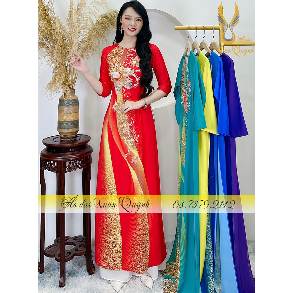 Bộ Sưu Tập 5 Màu Áo Dài Hoạ Tiết Hoa Kim Cương Chấm Bi Sang Trọng K97 - Áo Dài Xuân Quỳnh