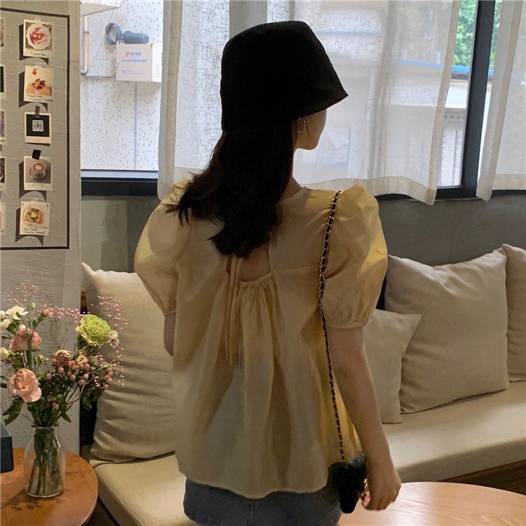 Áo tay ngắn thiết kế buộc dây phong cách Hàn Quốc thời trang cho nữ